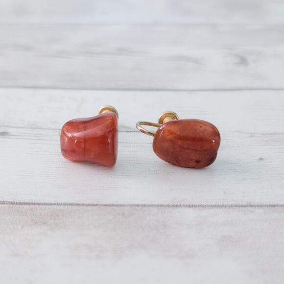 Vintage Screw Back Earrings Dark Orange Unusual 0.75" - Picture 4 of 8